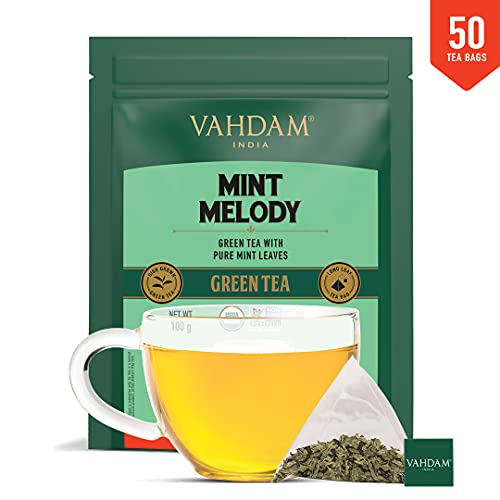VAHDAM Organic Mint Tea 50 Tea Bags - Spearmint Tea and Peppermint Tea Blend | USDA Certified Organic Mint Green Tea Bags - for Refreshment and Energy All Day Long