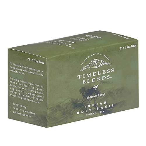 The Hillcart Tales TLB Indian Holy Basil Flavoured Green Tea Bags | 25+5 Teabag Pieces | 60 grms