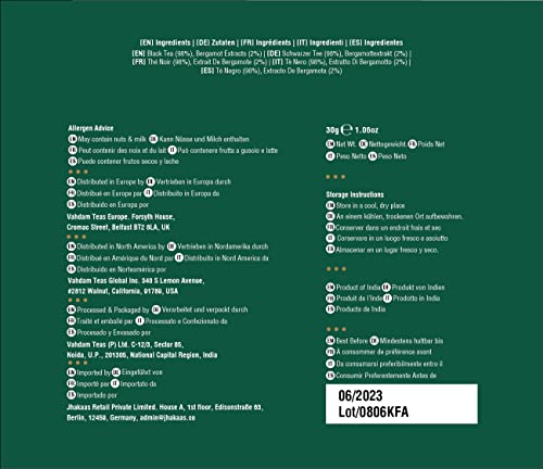 VAHDAM, Organic Earl Grey Citrus Tea (15 Pyramid Tea Bags) 100% Natural Long Leaf Earl Grey Tea Bags | Aromatic & Delicious, Black Tea Bags Blended with Natural Bergamot | Brew as Hot/Iced Tea Bags