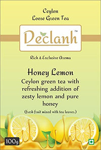 Declanh Ceylon Green Tea Honey Lemon, Loose Leaf 100 Grams | Fresh fruit pieces mixed with tea leaves | Helps in Weight Loss, Stress relief and Improving Metabolism rate | Rich And Exclusive Aroma