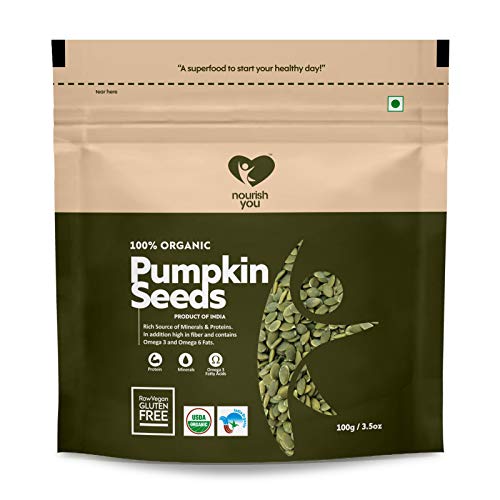 Nourish You Organic Pumpkin Seeds 100 gm (Each) | Raw Pumpkin Seeds Protein and Fiber Rich Superfood | Healthy Snack Immunity Booster (Pack of 1)