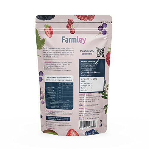 Farmley 8-In-1 Tasty Berry Trail Mix - Rich In Antioxidants - Cranberry, Black Currant, Mango, Strawberry, Goji Berry, Black Raisins, Blueberry, Kiwi, Mix Dried Berries 200G
