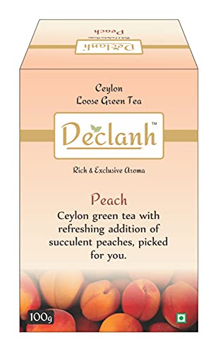 Declanh Ceylon Green Tea Peach, Loose Leaf 100 Grams | Helps in Weight Loss, Stress relief and Improving Metabolism rate |Ceylon Green tea with the refreshing addition of succulent peaches| Rich And Exclusive Aroma