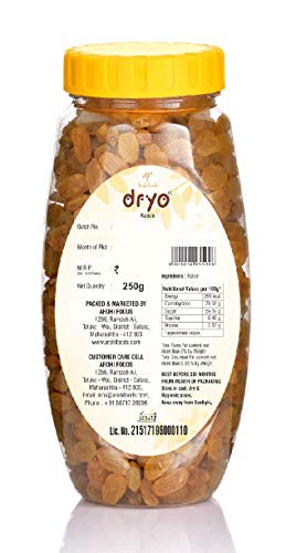 Dryo Premium Natural Healthy Raisin Kishmish Plastic Jar, 250 gm