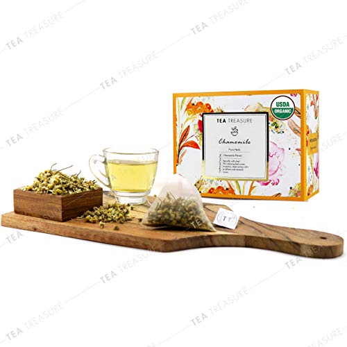 Tea Treasure Pure Chamomile, Calming and Soothing Sleep, for Stress & Anxiety, 18 Pyramid Bags