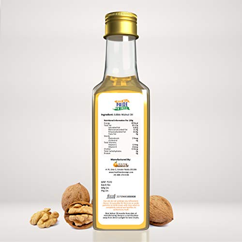 H&O Walnut Oil - 100% Pure Cold Pressed Edible Akhrot Ka Tel - 100ml Glass Bottle