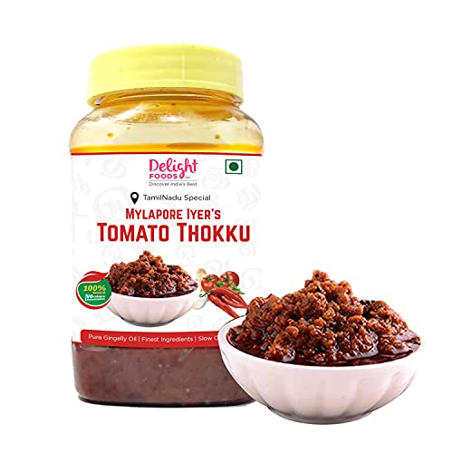 Delight Foods Mylapore Iyer's  Tomato Thokku 300g - Rice Mix | Homemade Recipe made with pure gingelly / Sesame oil | Tomato Pickle / Tangy Tomato Chutney / Tomato Pachadi |Tamil Nadu Special | NO PRESERVATIVES