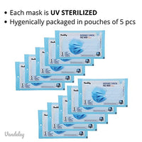 Vandelay 3 Ply Non-Woven Fabric Disposable Surgical Mask - BFE & PFE 99.5% - UV Sterilized - 3 Layer Face Masks (Blue, Without Valve, Pack of 50) for Unisex