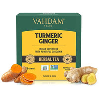 VAHDAM, Organic Turmeric + Ginger Tea | 15 Turmeric Herbal Tea Bags | Powerful Superfoods Blend
