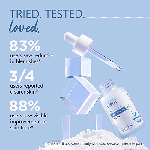 Plum 10% Niacinamide Face Serum with Rice Water | Vitamin B3 with Japanese Fermented Rice Water | For Clear, Blemish-Free, Bright Skin | Suits All Skin Types | Fragrance-Free | 15 ml