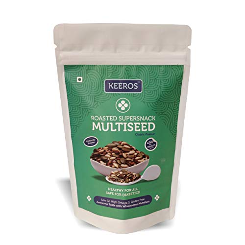 Keeros Multi Seeds Mix, Sugar Free Healthy Snacks for weight loss | Diabetic Snacks | Slightly Sweet & Crunchy Low GI 5 in 1 Trail Mix with Roasted Flax Seeds, Watermelon, Pumpkin Seeds & more |400g