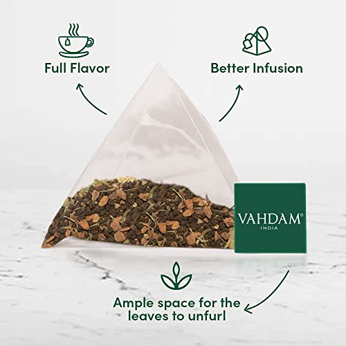 VAHDAM, Organic Sweet Cinnamon Masala Chai - 15 Pyramid Tea Bags | Black Tea, Cinnamon & Cardamom | Real & Whole Ingredients, USDA Certified