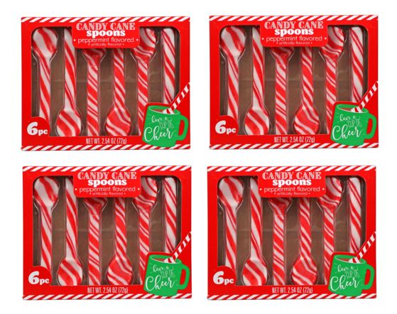 PSLLC Peppermint Candy Cane Spoons, 6-ct. Per Box - 4 Boxes (24 Spoons)