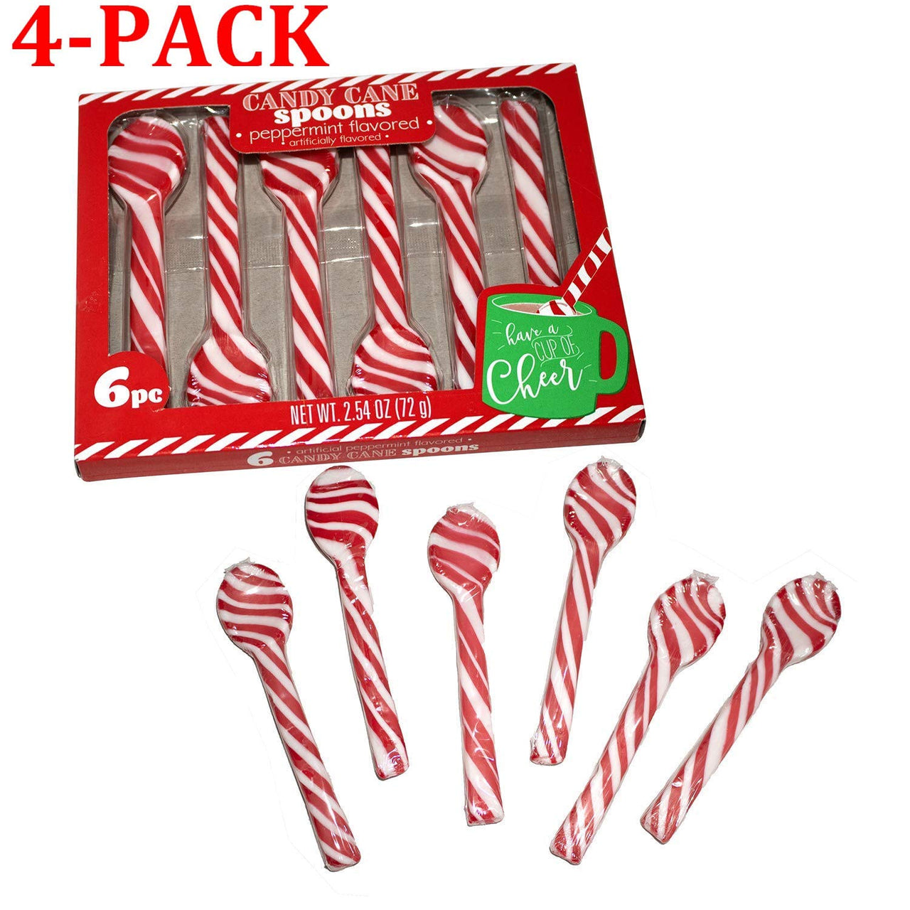 CANDY CANE Spoons, peppermint flavored, (1) box (2.54 oz, 4-Pack)