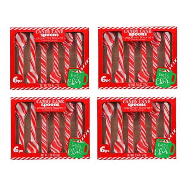 Peppermint Candy Cane Spoons, 6-ct. Per Box - 4 Boxes (24 Spoons)