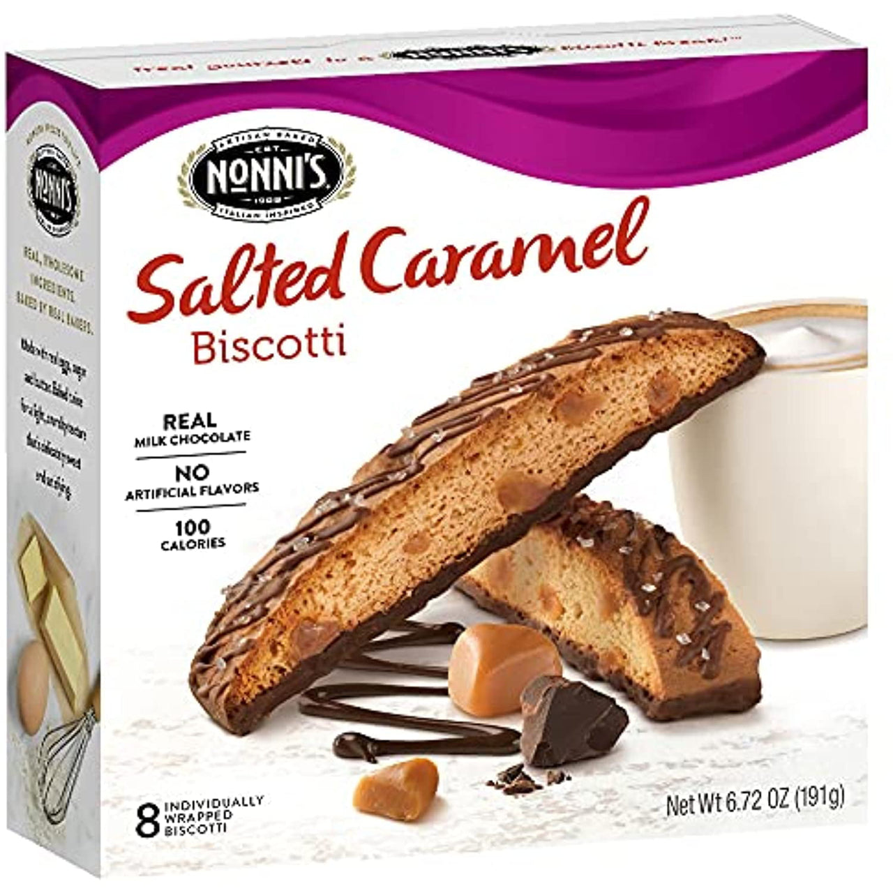 Nonnis Biscotti, Salted Caramel, 8 Count, 6.72 Ounce