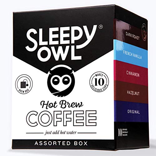 Sleepy Owl Coffee Assorted Hot Brew Bags | 5 Flavours |Hot Brew Coffee |5 Minute Brew - No Equipment Required | 100% Arabica Beans | Set of 10 Bags - Makes 10 Cups