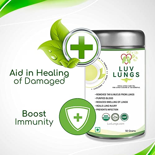 LuvLungs® Lungs Detox for Smokers Organic Green Tea with Mullein Leaf Extract. 50 Grams Pack. Natural and Handmade.