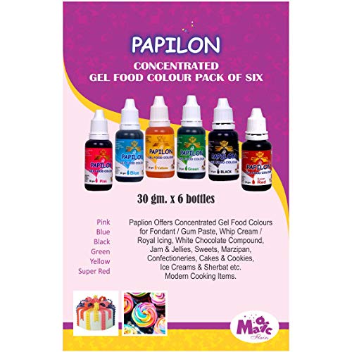 Papilon Concentrated Gel Food Color, 6 X 30 g