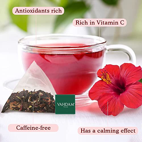 VAHDAM, Hibiscus Rose Herbal Tea- 15 Tea Bags | 100% Natural Ingredients | Calming Hibiscus & Fragrant Rose- Certified Organic | Nourishing, Hydrating, Alleviates Stress, Promotes Better Sleep