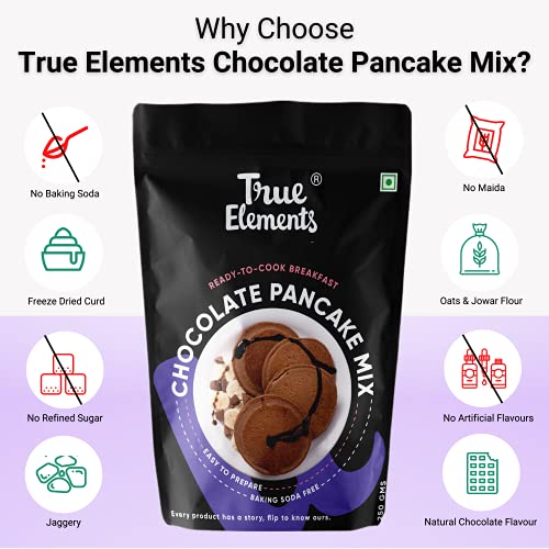 True Elements Chocolate Pancake Mix 250g - Breakfast Mix with 15% Millet | 2-Minute Pancakes | No Maida | No Baking Soda | No Added Sugar