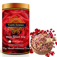 Exotic Aromas Rose Green Tea (50G Serves 25 cups), with rose petals for good skin, hair, soothes menstrual cramps and weightloss