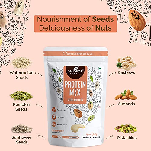 Neuherbs Protein Mix With Seeds And Nuts, Unroasted Watermelon Seeds, Sunflower Seeds, Pumpkin Seeds, Almonds, Cashew Nuts, Pistachios | Rich in Fiber & Vitamin-E - 200 G