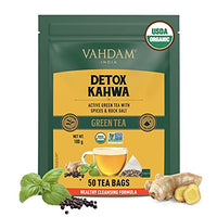 VAHDAM, Organic Detox Kahwa Green Tea- 50 Tea Bags (Cough & Cold Relief) | Real Ingredients (Black Pepper, Tulsi, Ginger, Clove, and Green Tea) | Ayurvedic Kahwa for Cold Relief