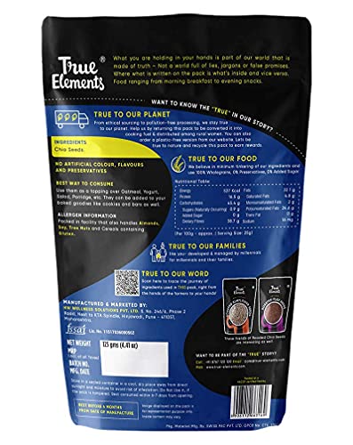 True Elements Roasted Chia Seeds 125g - Diet Food | Chia Seeds for Weightloss | Roasted Seeds