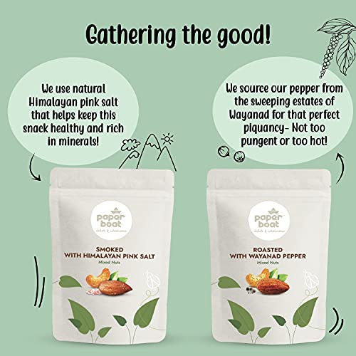 Paper Boat Premium Healthy Snack Combo: Roasted Nuts with Wayanad Pepper + Smoked & Roasted Nuts with Himalayan Pink Salt, Almonds & Cashews Mix Dry Fruit Pouch (2 x 100 g)