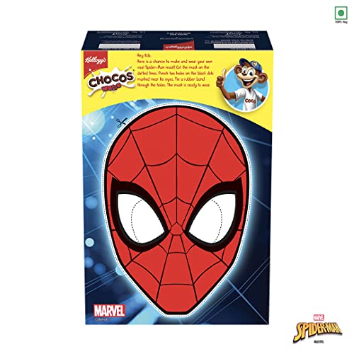 Kellogg's  Chocos Webs with Spiderman Cut Out Mask, with Whole Grain, High in Fibre, High in Calcium & Protein, with 10 Essential Vitamins & Minerals, Breakfast Cereals, 300g Pack