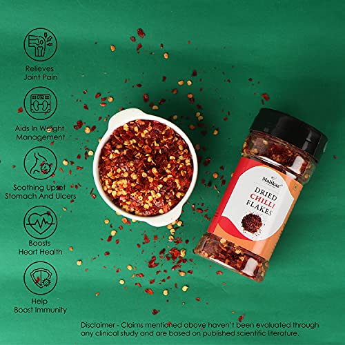 Malikaz' The Royale Taste Dried Chilli Flakes Jar, 50 g | Peppery | 100% Natural | No Additives | Easy to add a Kick to stews, sauces, etc. | Top-on Pizza, Pasta, stir-Fries, etc |