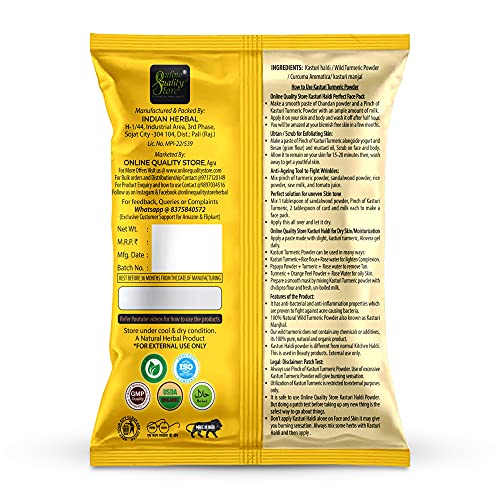 Online Quality Store Kasturi Turmeric Powder for Face + Pure Organic Sandalwood Powder |kasturi haldi powder,wild turmeric powder,kasturi manjal |chandan powder for face,skin(Pack of 2 ,100g each ,Total 200g Pack)