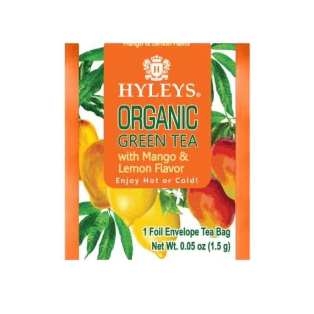 Hyleys Organic Green Tea Mango & Lemon Flavor - 25 Tea Bags (100% Natural, Sugar Free, Gluten Free and Non-GMO)
