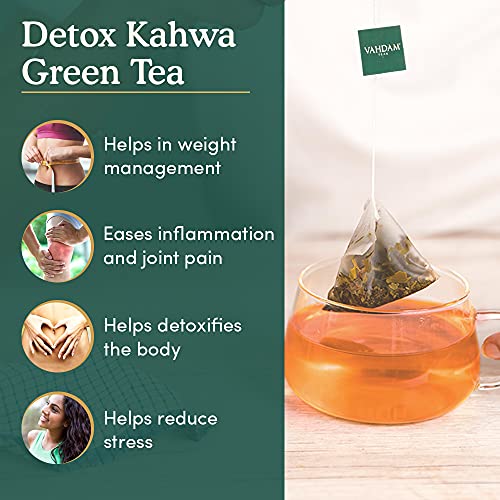 VAHDAM, Organic Detox Kahwa Green Tea- 50 Tea Bags (Cough & Cold Relief) | Real Ingredients (Black Pepper, Tulsi, Ginger, Clove, and Green Tea) | Ayurvedic Kahwa for Cold Relief