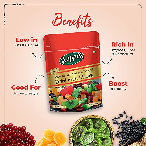 Happilo Premium International Dried Tropical Fruit Medley 200g | Wholesome & Vitamin Rich Healthy Snack | No Artificial Colors, Gluten Free, No Preservatives
