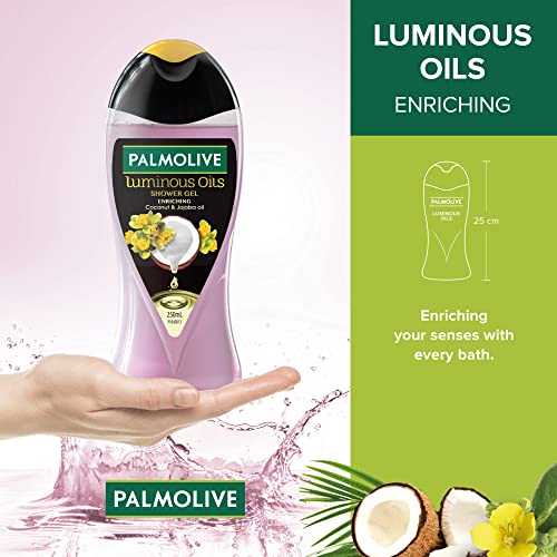 Palmolive Luminous Oil Enriching Body Wash for Women, Gel Based Shower Gel with Coconut & Jojoba Oil - pH Balanced, No Parabens, No Silicones, 250 ml Bottle