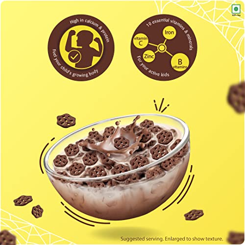 Kellogg's  Chocos Webs with Spiderman Cut Out Mask, with Whole Grain, High in Fibre, High in Calcium & Protein, with 10 Essential Vitamins & Minerals, Breakfast Cereals, 300g Pack