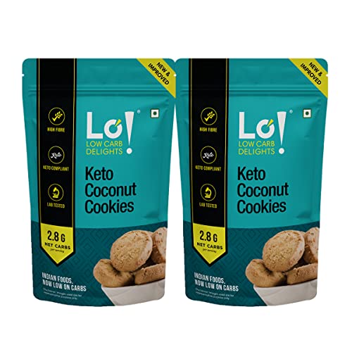 Lo! Low Carb Delights - Coconut Keto Cookies (400g) | Stevia Sweetene | Zero Added Sugar | Only 2.8g Net Carb | Keto Snacks for Diet | Superfood Low Carb Snack | Healthy Eating - (200g x 2)