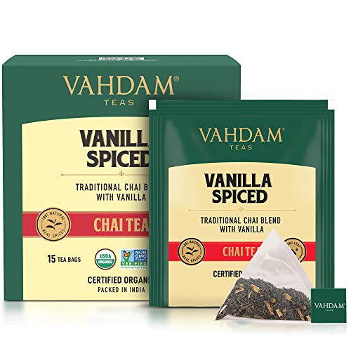 VAHDAM, Vanilla Chai Tea | 15 Tea Bags | Spiced Masala Chai Tea | Delicious Blend Of Vanilla Tea | Spiced Chai Tea Bag | Brew As Hot, Cold or Iced Tea