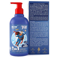 WOW Skin Science Kids 3 in 1 Wash - Shampoo + Conditioner + Body Wash - Blue Guardian Superman Edition - No Parabens, Color, Mineral Oil, Silicones & Sulphate - 300mL