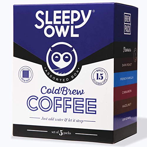 Sleepy Owl Coffee Assorted Cold Brew Packs | 5 Flavours | 3 Step Brew - No Equipment Required | Cold Brew Coffee | 100% Arabica Beans | Set of 5 Packs - Makes 15 Cups