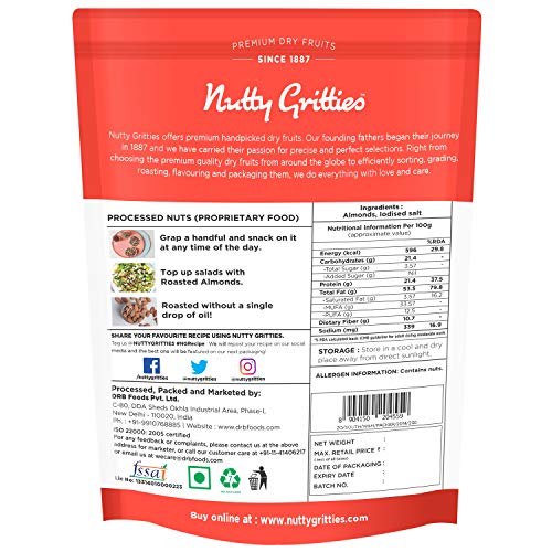 Nutty Gritties California Roasted Almonds, Lightly Salted, Dry Roasted, Non Fried, Zero Oil, Crunchy Healthy Snack - 200g