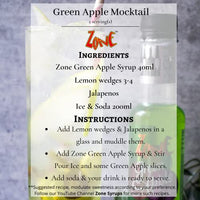 Zone Green Apple Flavoured Bar Syrup, 240ml Bottle | Suitable for Cocktails, Mocktail, Drinks, Juices, Beverages and More | Non Alchoholic Mix | 12 Flavours Available