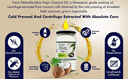 Farm Naturelle -100 % Pure Organic Extra-Virgin Cold Pressed Coconut Oil (Glass Bottle - 200ml)