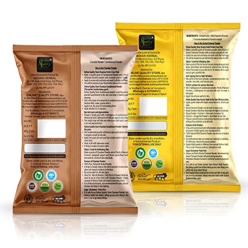 Online Quality Store Kasturi Turmeric Powder for Face + Pure Organic Sandalwood Powder |kasturi haldi powder,wild turmeric powder,kasturi manjal |chandan powder for face,skin(Pack of 2 ,100g each ,Total 200g Pack)
