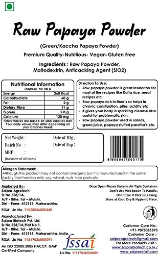 Saipro's  Eatery Harvest Raw Papaya Powder, 200 gm, Useful for Food| Great Tenderizer, Vegan, Gluten Free