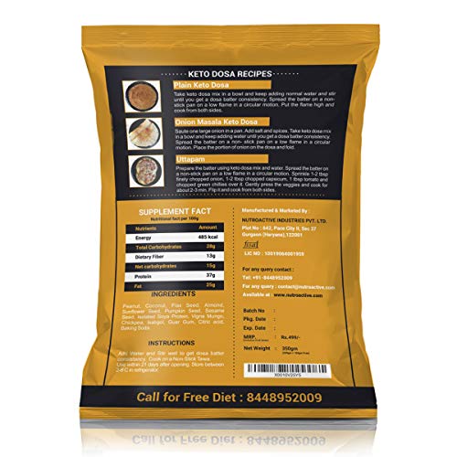 NutroActive Keto Dosa Mix, 2 gm Net Carb Per Dosa, Gluten Free - 350 gm