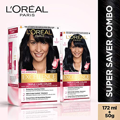 L'Oreal Paris Excellence Crème Conditioning Hair Color, 172g with 50g - 1 Black (Pack Of 2)