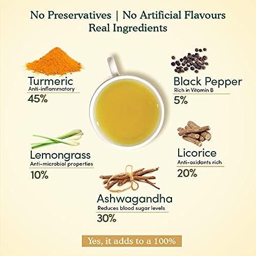 VAHDAM Organic Turmeric + Ashwagandha Herbal Tea | 50 Tea Bags of Immunity Tea | Certified USDA Organic | Pure Detox Tea